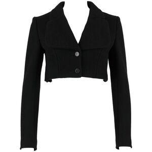 AZZEDINE ALAIA Paris Black Wool Cashmere Pleated Cropped Jacket Bolero EUC